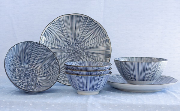 Blue & white Japanese ceramic stripes